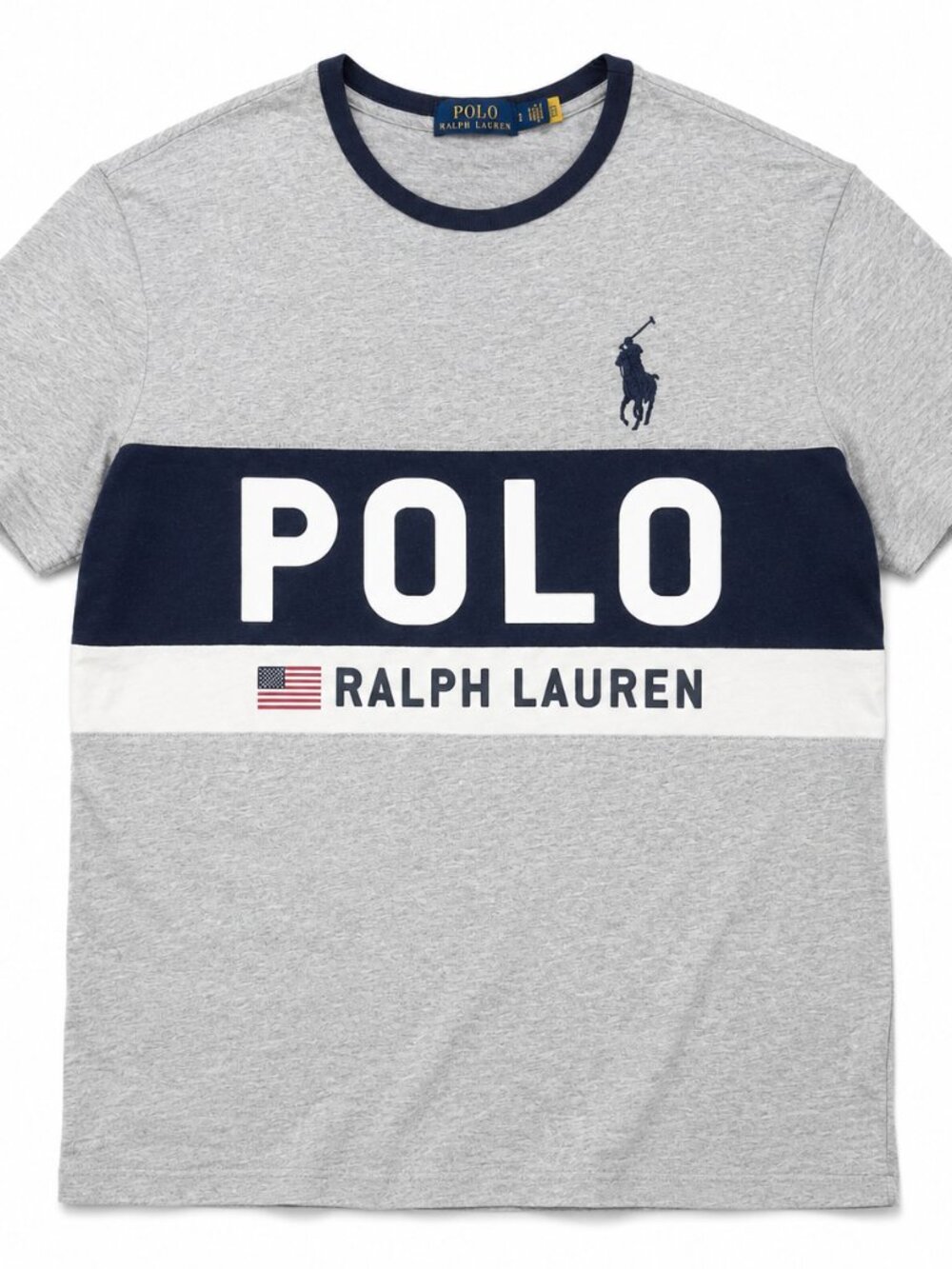 POLO RALPH LAUREN Short Sleeve Large T-Shirt Gray Blue White L
